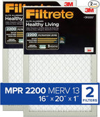 Filtrete 16x20x1 AC Furnace Air Filter, MERV 13, MPR 2200, Elite Allergen, Bacteria & Virus Filter, 3-Month Pleated 1-Inch Electrostatic Air Cleaning Filter, 2-Pack (Actual Size 15.69x19.69x0.78 in)