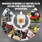 Inline Fuel Filter 1/4" Replace for Motorcycle Mini Bike Dirt Bike Moped ATV Scooter Go Kart Small Engine Lawn Mower Snow Blower Parts Universal 40 Micron Gas Fuel Filter 10 Pack