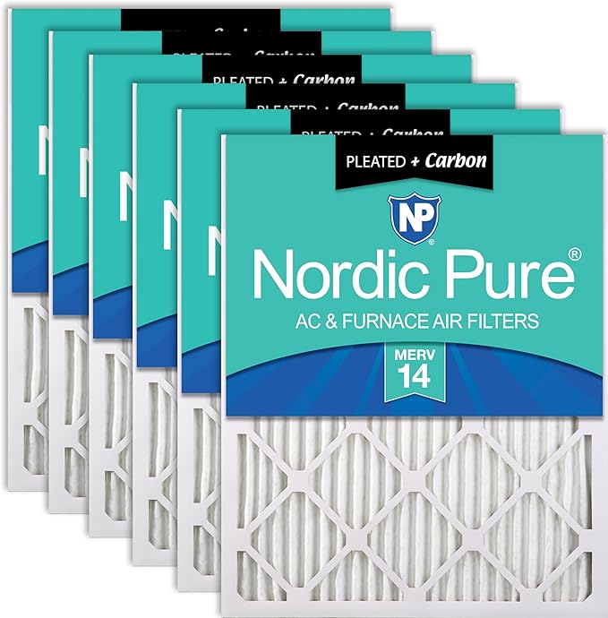 Nordic Pure 12x24x1 (Actual Size: 11 1/2 x 23 1/2 x 3/4) Pleated Air Filters MERV 14 Plus Carbon 6 Pack