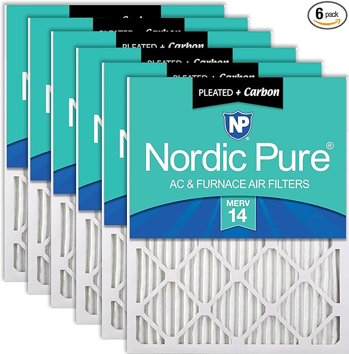Nordic Pure 16x30x1 (Actual Size: 15 3/4 x 29 11/16 x 3/4) Pleated Air Filters MERV 14 Plus Carbon 6 Pack
