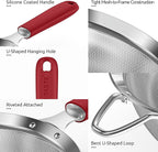U-Taste Medium Fine Mesh Strainer: 18/8 Stainless Steel 4.73in 30 Mesh Kitchen Food Sieve with Sturdy Riveted Silicone Handle, Heavy Duty Deep Handheld Metal Colander for Rice, Quinoa, Flour (Red)