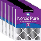 Nordic Pure 12x12x1 (Actual Size: 11 3/4 x 11 3/4 x 3/4) Furnace Air Filters MERV 8 Pleated Plus Carbon 12 Pack