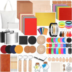 Dunzoom 257 Pcs Laser Material Kit Laser Engraving Materials Including Acrylic, Metal, Wood, Fabric, PU Leather, Glass, Rock, Rubber Materials for Laser Engravers and Laser Cutters