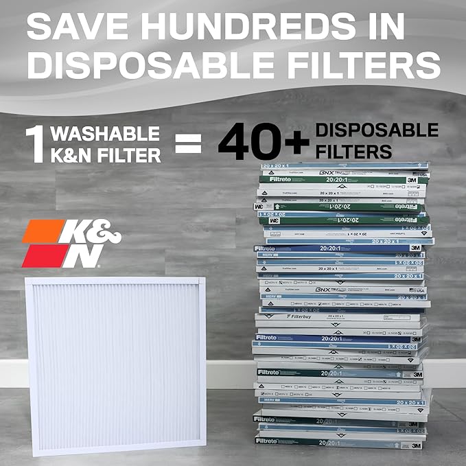 K&N 14X14X1 HVAC Furnace Air Filter, Lasts a Lifetime, Washable, Merv 8, the Last HVAC Filter You Will Ever Buy, Breathe Safely at Home or in the Office, HVC-8-11414