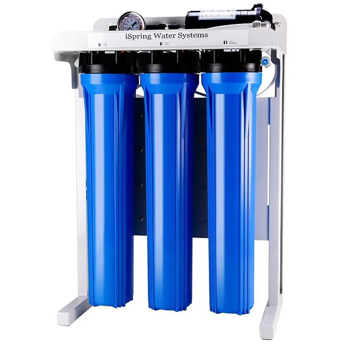 iSpring RCB3P Tankless Reverse Osmosis Filtration System, 300 GPD Under Sink RO System, Reduces TDS, 1.5:1 Pure to Drain, Booster Pump & Pressure Gauge for Residential & Light Commercial Use
