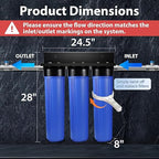 iSpring WGB32BM+AHPF12MNPT16X2 3-Stage Whole House Water Filter System, Reduces Iron & Manganese, Chlorine, Sediment Home Water Filtration System w/ 3/4'' Braided Stainless Steel Hose Connectors