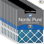Nordic Pure 20x25x1 (19 1/2 x 24 1/2 x 3/4) Pleated Air Filters MERV 7 Plus Carbon 12 Pack