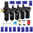 1/2'' NPT 5 Stage Air Dryer for Compressor,5 &0.5 &0.01 Micron Filter Cartridge Air Drying System,Double Desiccant Dryers & Air Regulator,Metal Bowl, Semi-Auto Drain,Industrial Grade-Black