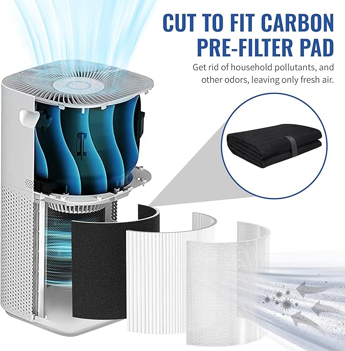 CFS – Pack of 2, Universal Cut to Fit Carbon Pre-Filter Pad Roll for Air Purifiers, Range Hood, Furnace Filters, & Air Conditioner Filters – Fresh Air for Indoor – Charcoal Air Filter Sheet – 6"x48"