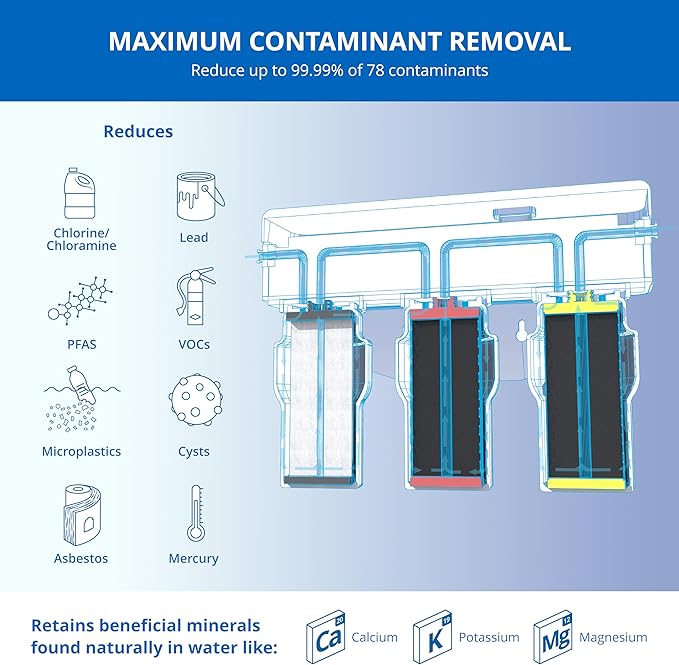 Aquasana Under Sink Water Filter | 3-Stage Claryum Filtration | Reduces up to 99.99% of PFAS, Lead & Chlorine | Under Counter Drinking Water Filter | Includes Oil-Rubbed Bronze Faucet | AQ-6300-ORB