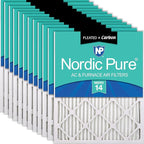 Nordic Pure 16x20x1 (Actual Size: 15 1/2 x 19 1/2 x 3/4) Pleated Air Filters MERV 14 Plus Carbon 12 Pack