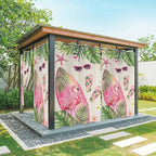 Summer Flamingbirds Outdoor Curtains for Patio Palm Leaves Plumeria Linen Waterproof Outside Curtains with Grommet Top Weatherproof Curtain for Cabana Pergola Gazebo, 1 Panel, 54" W x 84" L