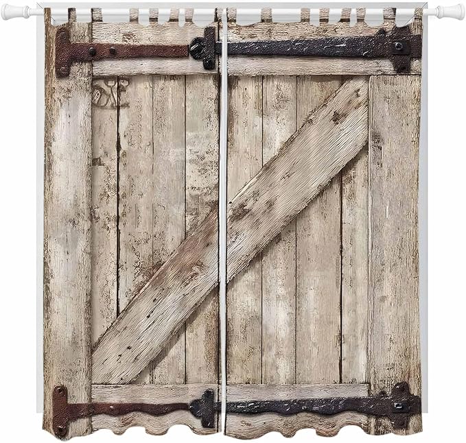 Farmhouse Wood Grain Living Room Curtains 84 Inch Length, Window Curtains Tab Top, Vintage Country Barn Gate Brown Light Filtering Window Treatments Drapes 52"x84" 2 Panel