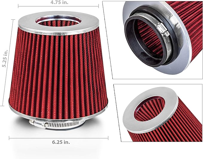 Mortar Aftermarket Auto Air Filter Replacement - Car Enthusiast Class Universal Cold Air Intake Gulps in More Air for More Engine Power & Passionate Induction Sound, 3 In, Black