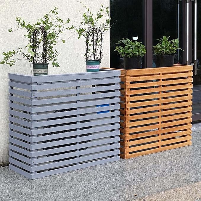 Wood Air Conditioner Fence Screen - Hide Outdoor Unit Stylishly with Tall Weatherproof Shutters Central Air Conditioner Covers (Black L85Xw35Xh80Cm)