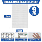 9 Pack 304 Stainless Steel Mesh Screen, 8'' x 12'' 20 Mesh Wire Screen Mesh, Rust Free Woven Wire Mesh, Metal Mesh Screen for Air Vents, Window Screen, Filters, Garden Covers