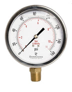 4" Oil Filled Pressure Gauge - Stainless Steel Case, Brass, 1/2" NPT, Lower Mount Connection, 0-160PSI