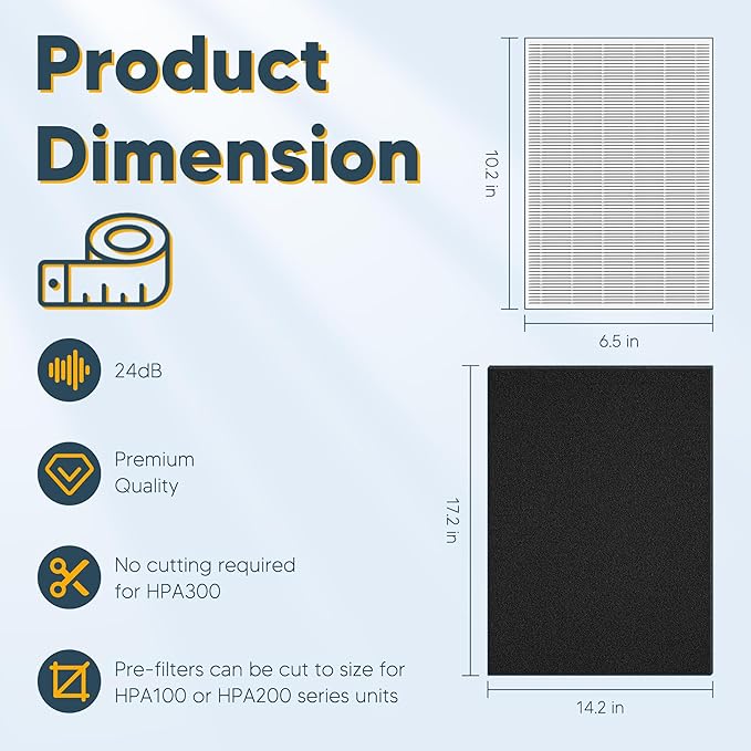 Improvedhand HPA300 HEPA Filter Replacement for Honeywell Air Purifier HPA304 HPA3300b HPA5300 HPA5350 HPA8350 HPA300VP, Compared to HRF-R3 (3 True HEPA R Filters and 4 A Pre-Cut Carbon Pre-Filters)
