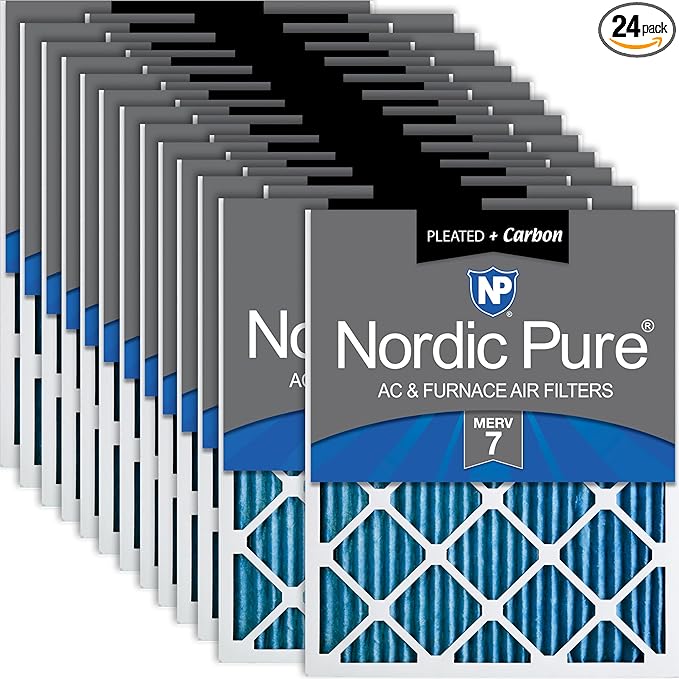 Nordic Pure 12x25x1 (Actual Size: 11 3/4 x 24 3/4 x 3/4) Pleated Air Filters MERV 7 Plus Carbon 24 Pack