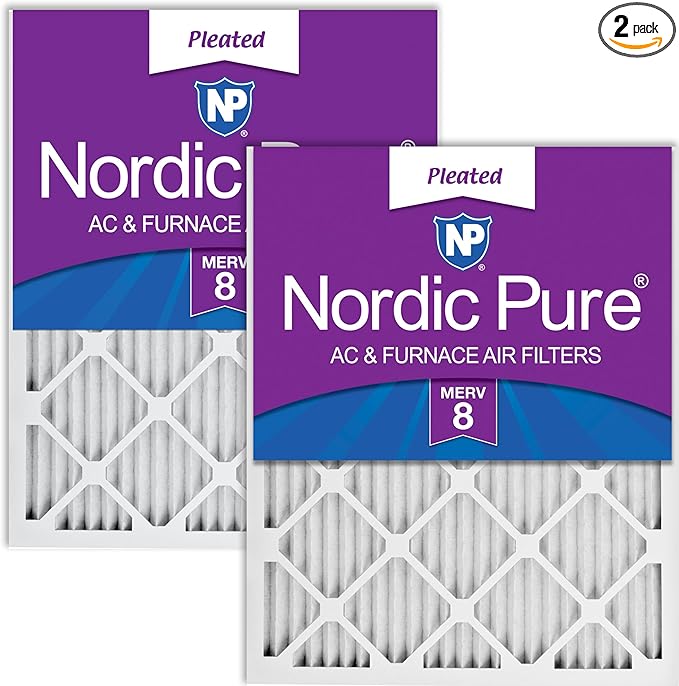 Nordic Pure 18x20x1 (Actual Size: 17 1/2 x 19 1/2 x 3/4) Pleated MERV 8 Air Filters 2 Pack