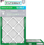 Filterbuy 12x30x1 Air Filter MERV 8 Essential Dust & Allergy Defense (2-Pack), Electrostatic Pleated HVAC AC Furnace Filters Replacement, Made in USA (Actual Size: 11.88 x 29.88 x 0.75)
