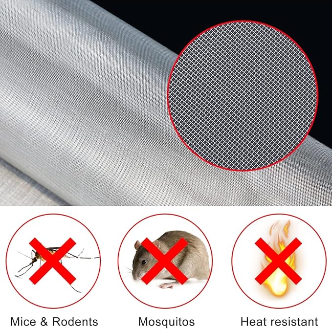 The Wire net Stainless Steel Woven Wire Mesh 304 Stainless Steel Woven Wire 30 Mesh Fine Screen Mesh, Garden Insect Screen, for Air Bricks, Window, Vents, Filter,Silver-1x5m(1x20m)