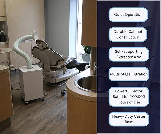 Extract All Portable Suction Air Filter HEPA, Fume Extractor, and Source Capture for Dental Chairs, Dental Clinics, and Dental Labs for Removing Fumes Mist Airbone Particles Easy to Clean & Maintain