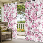 Cherry Flowers Outdoor Curtains for Patio Spring Flower Vintage Watercolor Waterproof Outside Curtains with Grommet Top Weatherproof Curtain for Cabana Pergola Gazebo, 2 Pack, 54" W x 108" L