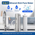 LCF Upgrade Countertop Water Filter, 𝐒𝐢𝐥𝐯𝐞𝐫 𝐈𝐨𝐧𝐬 Enhanced 6-Stage Stainless Steel Water Filter for Sink Faucet, Reduces Heavy Metals, Bad Taste & 99% Chlorine, 16,000 Gallons(2 Filters)