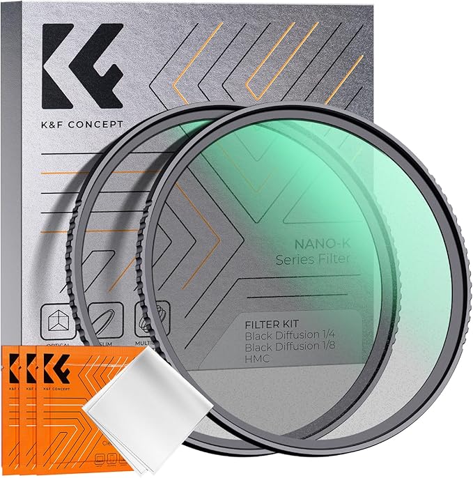 K&F CONCEPT 52mm Black Diffusion 1/4 & 1/8 Filters Kit Mist Cinematic Effect Filters Set with Multi-Layer Coated for Camera Lens - K Series
