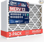 BNX TruFilter 20x25x4 (19.5’’ x 24.5’’ x 3.63‘’ Slim Fit) MERV 13 Air Filter (2-Pack) - MADE IN USA - Air Conditioner HVAC AC Furnace Filters Health, Allergies, Mold, Bacteria, Smoke, MPR 1900 FPR 10