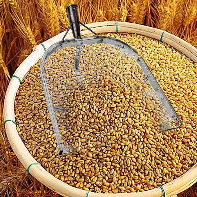 Leaking Soil Shovel Filter Stainless Steel Sieve 4mm/6mm/8mm/12mm Mesh Sifting Shovel for Sifting Corn Kernels Gardening Farm Chicken Coop and Goat Stall Multipurpose Dustpan (Sliver-12MM)