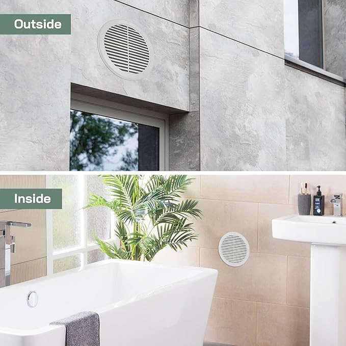 Vent Systems 8" Inch (Opening Dimensions) White Soffit Vent Cover - Plastic Round Air Vent Grille - Built-in Mesh Screen - HVAC Register Louver for Bathroom, Home, Kitchen