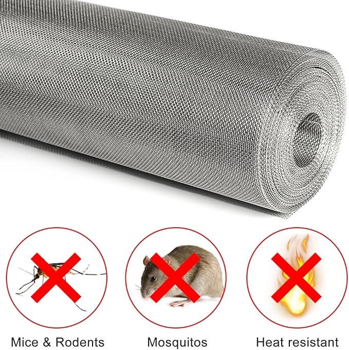 Stainless Steel Woven Wire Mesh, 304 Stainless Steel Mesh Sheet, Heat-Resistant Woven Wire Rodent Mesh Garden Insect Screen Airbrick Filter Net with 2 Mm Mesh Hole Never Rust