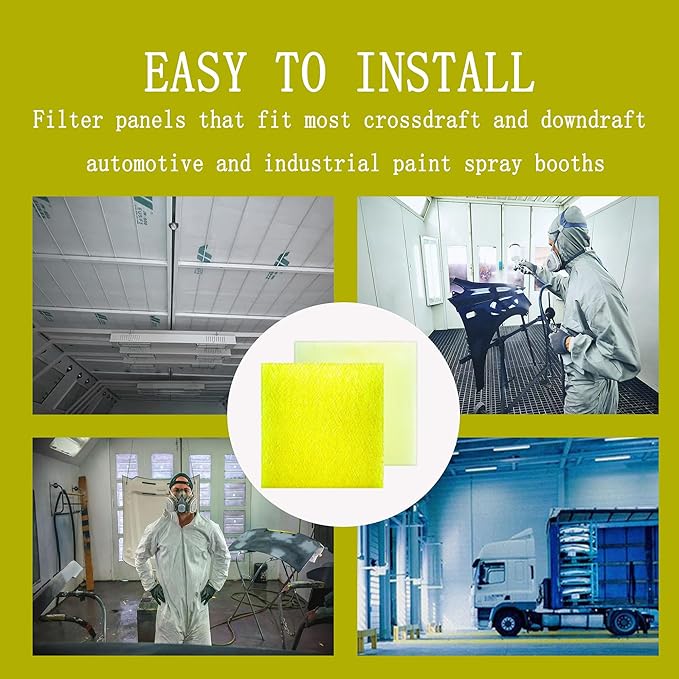 AUC Paint Booth Exhaust Filters,24" x 24" (200 pieces),22 Gram Fiberglass Paint Arrestors Pad,Captures Overspray Paint Particles in Paint booth