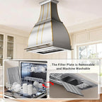 CHETTO C Stainless Steel Range Hood Cover with Quiet Vent Hood Insert Custom Handcrafted Metal Kitchen Fan with Towel Rack LED Light 60"W x27"D x42"H Brushed Stainless Steel Island Mount