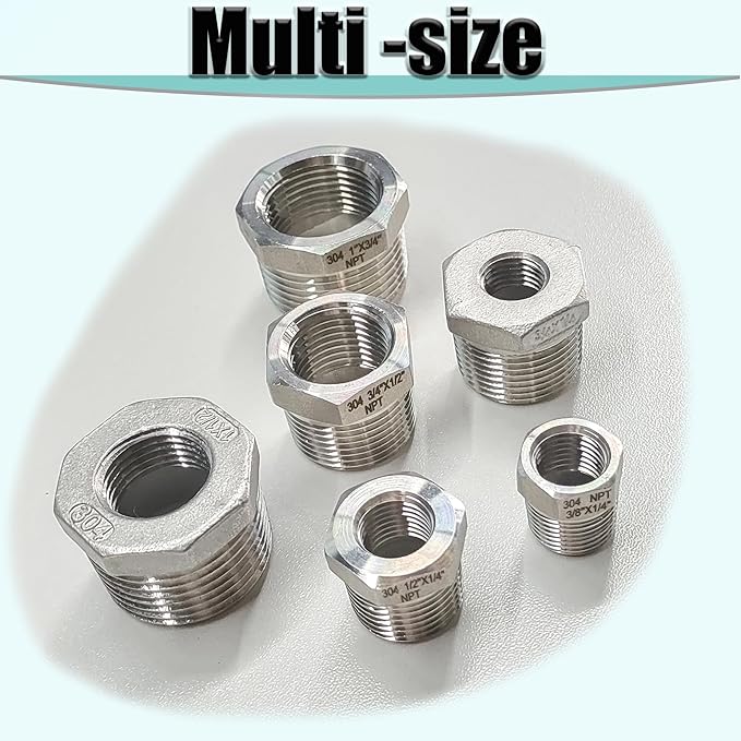 3/4" NPT Male to 1/4" NPT Female Hex Bushing Reducer, 304 Stainless Steel NPT Reducing Adapter Pipe Fitting, Heavy Duty Pipe Hex Bushing for Reducing Pipe (3/4” MNPT x 1/4” FNPT)