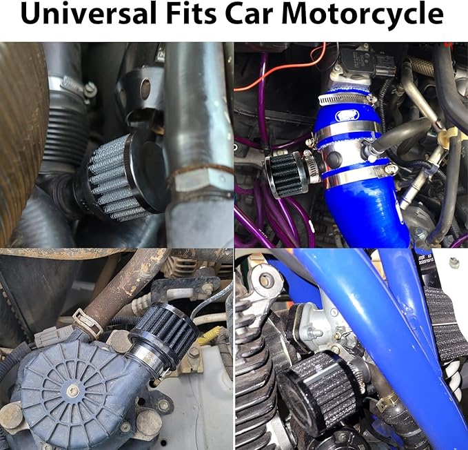 25mm Universal Air Intake Filter, 1" Intake Cold Air Filter, Auto Breathe Filter Vent Crankcase Cleaner with Adjustable Clamp-On Breather, Fits Car Motorcycle (Red)
