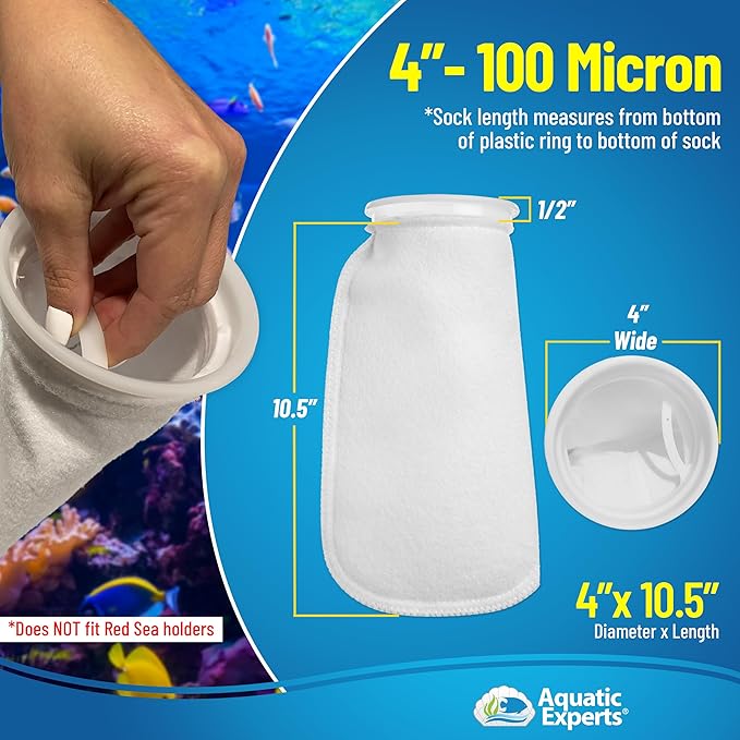 Aquatic Experts 4 inch Ring 100 Micron Felt Filter Sock - Filter Socks for Saltwater Aquarium, Sump Filter Sock, Freshwater Aquarium Socks, Reef Filter Sock (4"x10.5", 4 Pack)