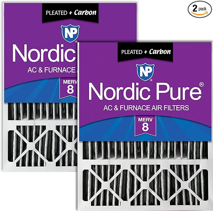 Nordic Pure 20x25x5 (Actual Size: 19 3/4 x 24 3/4 x 4 3/8) Lennox X6673 X6675 Replacement Air Filter MERV 8 + Carbon 2 Pack