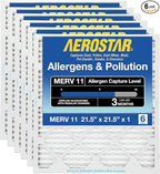 Aerostar 21.5x21.5x1 MERV 11-6 Count - Pleated Furnace & Air Conditioner Filters - Removes Dust, Cold & Flu Germs, Lint, Mold, Pet Dander, Allergy-Causing Pollen, Smog & Smoke