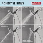 Delta Faucet 4-Setting In2ition 2-in-1 Dual Shower Head with Clarifi Standard Shower Filter Attachment and Filter, Chrome Shower Head with Filter, Filtered Shower Head, Chrome 7SF110B