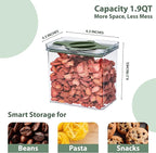 4-Pack Airtight Pantry Containers, 1.9 QT / 1.8 L Clear Food Storage Jars with Leakproof Twist-Lock Lids, Detachable Lid for Easy Cleaning, Cereal, Pasta, Rice, Oats, Snack Storage -Black