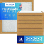 Fiberglass Air Filter -24x24x2Air Filter 12 Pack - Non Pleated 24"x24"x2", AC Filters for Home, Fiberglass, HVAC filters, Heater, Furnace Catcher for Dust - 1 YEAR SUPPLY
