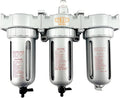 3/8" NPT MID FLOW 3 Stages Filter Coalescing Desiccant Dryer System For Compressed Air Lines, Poly Bowls, Great For Paint Spray And Plasma Cutter (MANUAL DRAIN)