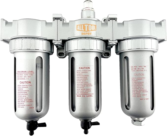 1/2" NPT MID FLOW 3 Stages Filter Coalescing Desiccant Dryer System For Compressed Air Lines, Poly Bowls, Great For Paint Spray And Plasma Cutter (MANUAL DRAIN)