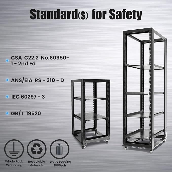 Raising Electronics Server Rack Open Frame Rack 4 Post 19 inch Adjustable Server/Audio Rack Cold Rolled Steel(27U,24Depth)