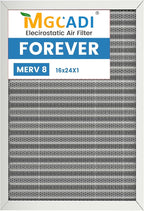 16x24x1 HVAC Furnace Air Filter, Lasts a Lifetime, Washable, the Last HVAC Filter You Will Ever Buy, Breathe Safely at Home or in the Office,Merv 8(Actual Size:15.5x23.5x0.82 Inch)