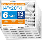 LotFancy 14x20x1 Air Filter MERV 13 6-Pack, Electrostatic Pleated HVAC Furnace Air Filter, Captures Pet Dander Smog Smoke, Actual Size: 13.75"x19.75"x0.75"