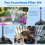 POPOSOAP 70W Solar Pond Filter with Fountain Pump, Solar Powered Water Pump with 580GPH Pond Filter for Outdoor Ponds, Adjustable Diverter Valve for Koi Ponds, Waterfalls, Garden Water Features
